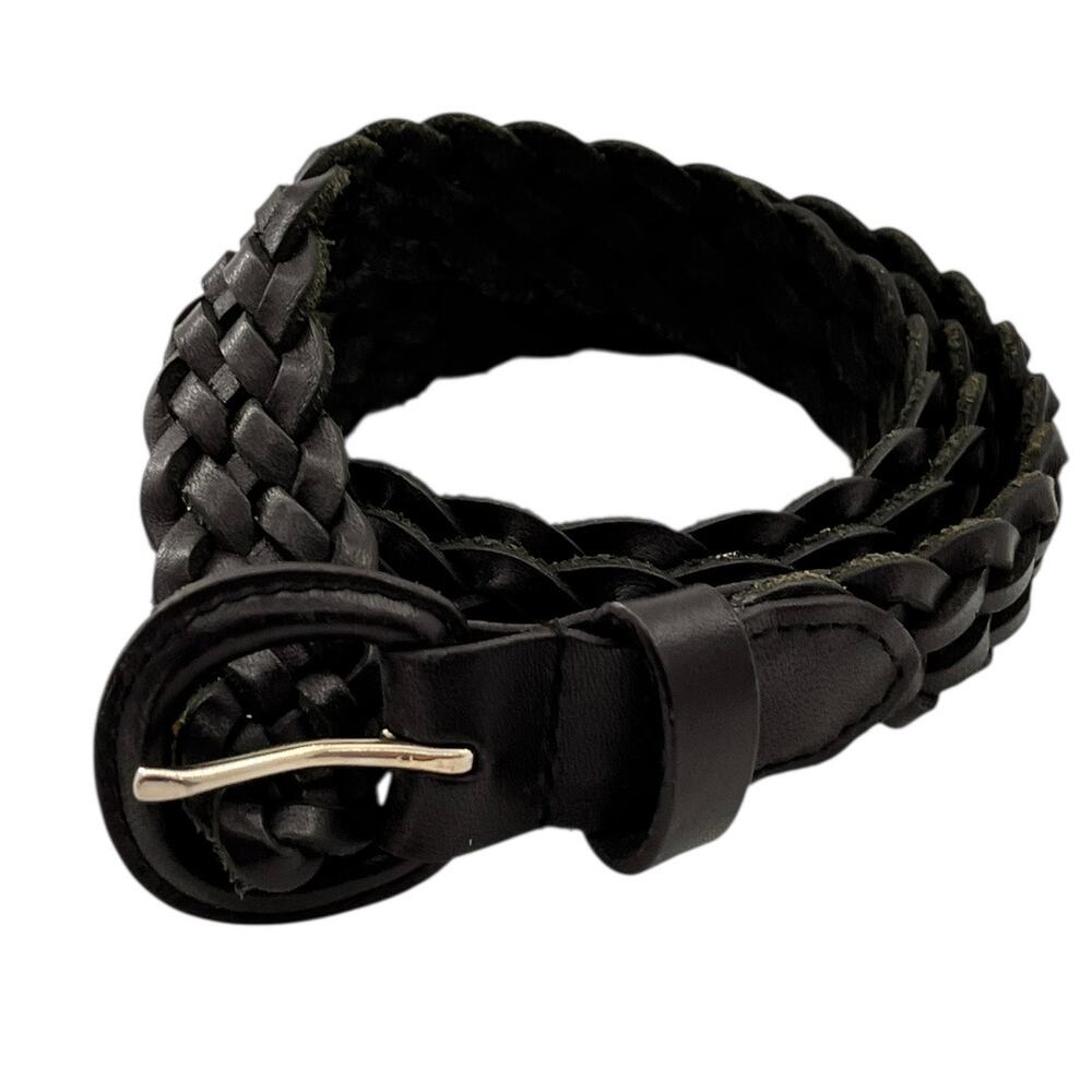 Vintage Leather Womens Black Belt Woven Size Medium